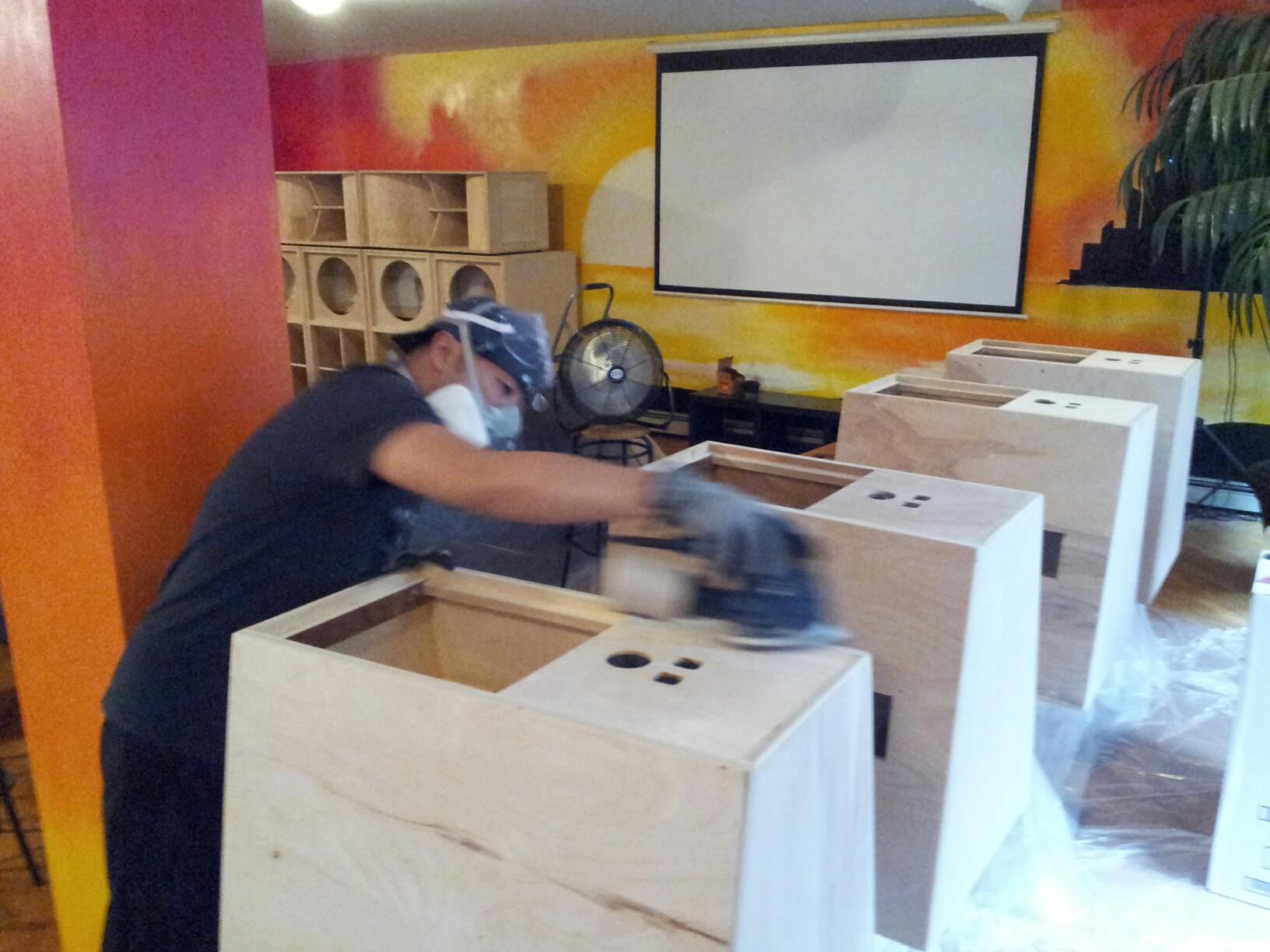 Sanding the scoop cabinets